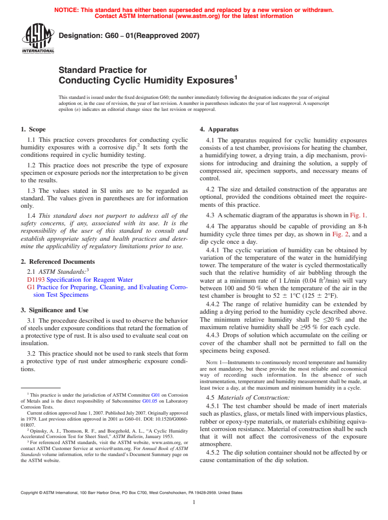 ASTM G60-01(2007) - Standard Practice for Conducting Cyclic Humidity Exposures