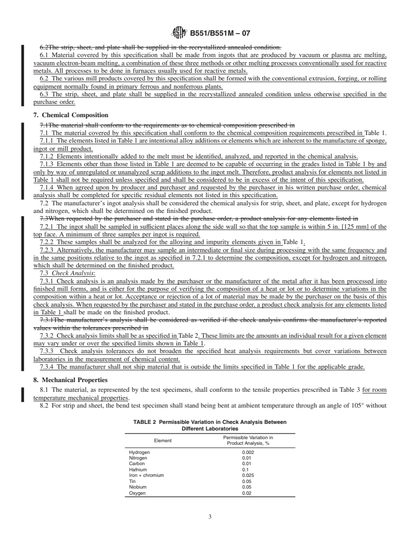 REDLINE ASTM B551/B551M-07 - Standard Specification for Zirconium and Zirconium Alloy Strip, Sheet, and Plate