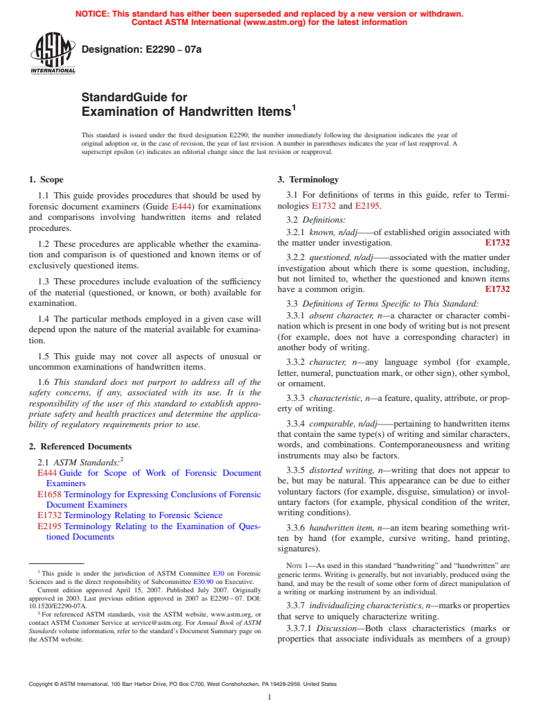 ASTM E2290-07a - Standard Guide for Examination of Handwritten Items (Withdrawn 2016)