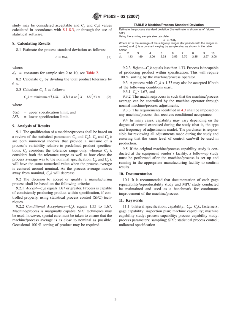 ASTM F1503-02(2007) - Standard Practice for Machine/Process Capability Study Procedure