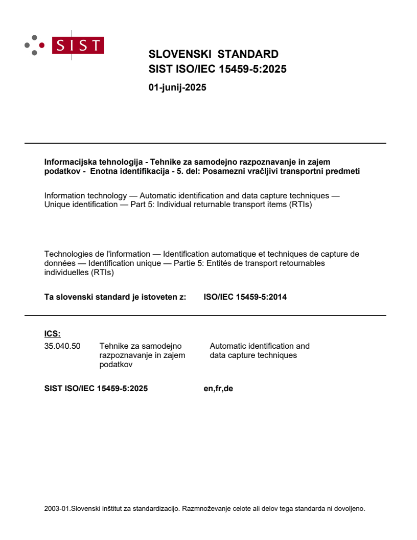 ISO/IEC 15459-5:2025 - BARVE
