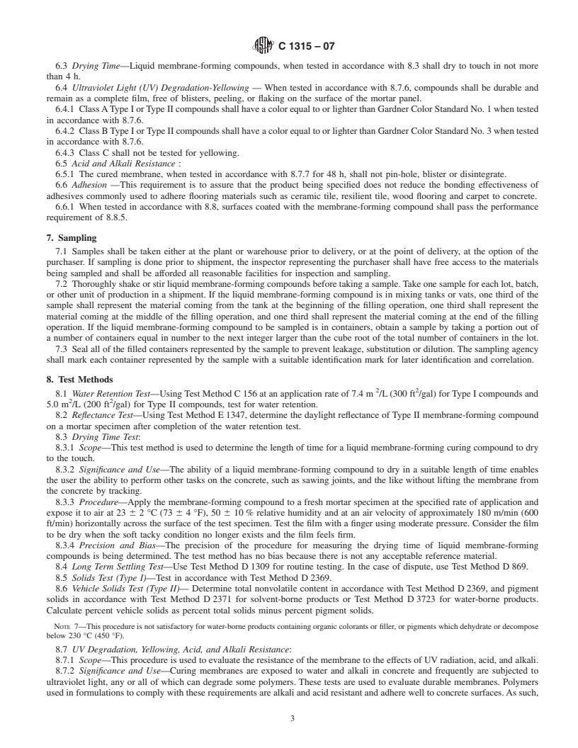 REDLINE ASTM C1315-07 - Standard Specification for Liquid Membrane-Forming Compounds Having Special Properties for Curing and Sealing Concrete