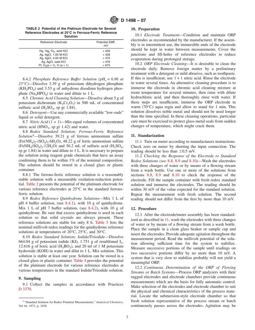 ASTM D1498-07 - Standard Test Method for Oxidation-Reduction Potential of Water