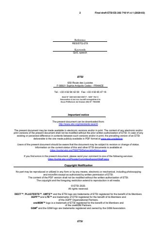 SIST ES 202 718 V1.4.1:2020 ETSI ES 202 718 V1.4.1 (2020-03) - Speech and multimedia Transmission Quality (STQ); Transmission Requirements for IP-based Narrowband and Wideband Home and Network Media Gateways from a QoS Perspective as Perceived by the User - Page 2 preview