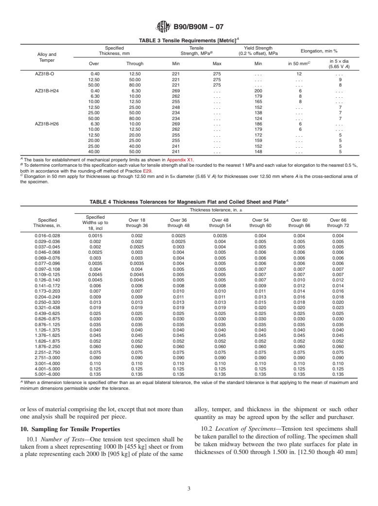 ASTM B90/B90M-07 - Standard Specification for Magnesium-Alloy Sheet and Plate