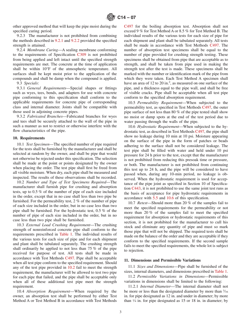 ASTM C14-07 - Standard Specification for Nonreinforced Concrete Sewer, Storm Drain, and Culvert Pipe