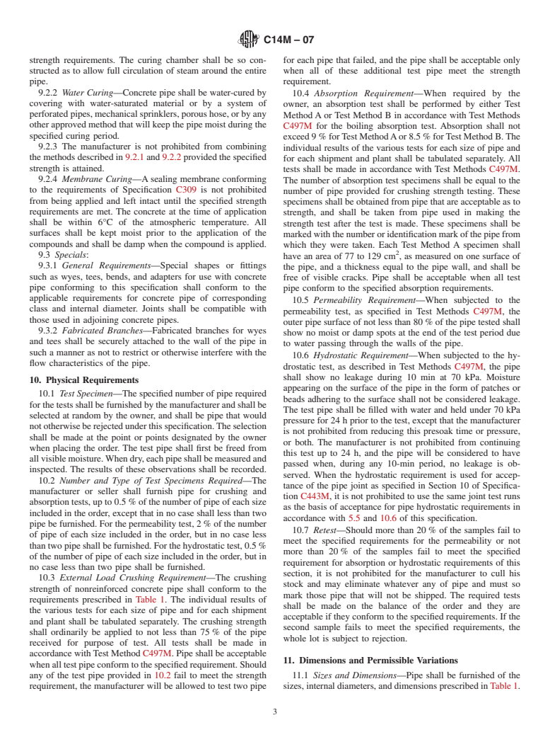 ASTM C14M-07 - Standard Specification for Nonreinforced Concrete Sewer, Storm Drain, and Culvert Pipe (Metric)