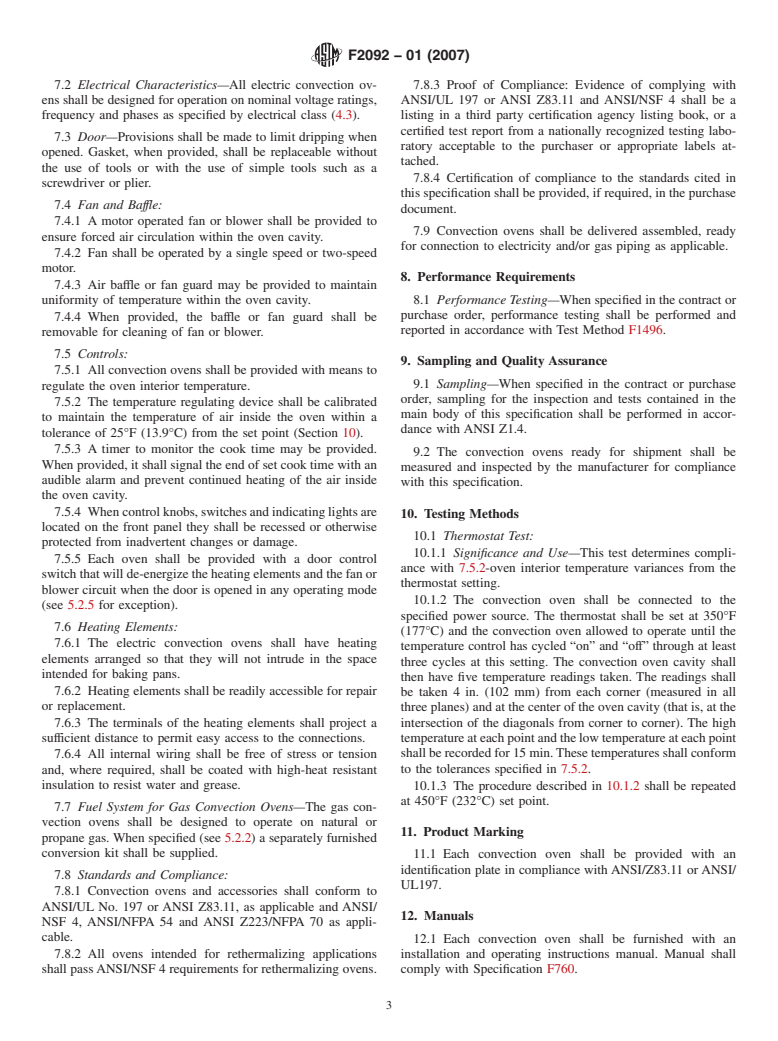 ASTM F2092-01(2007) - Standard Specification for Convection Oven Gas or Electric