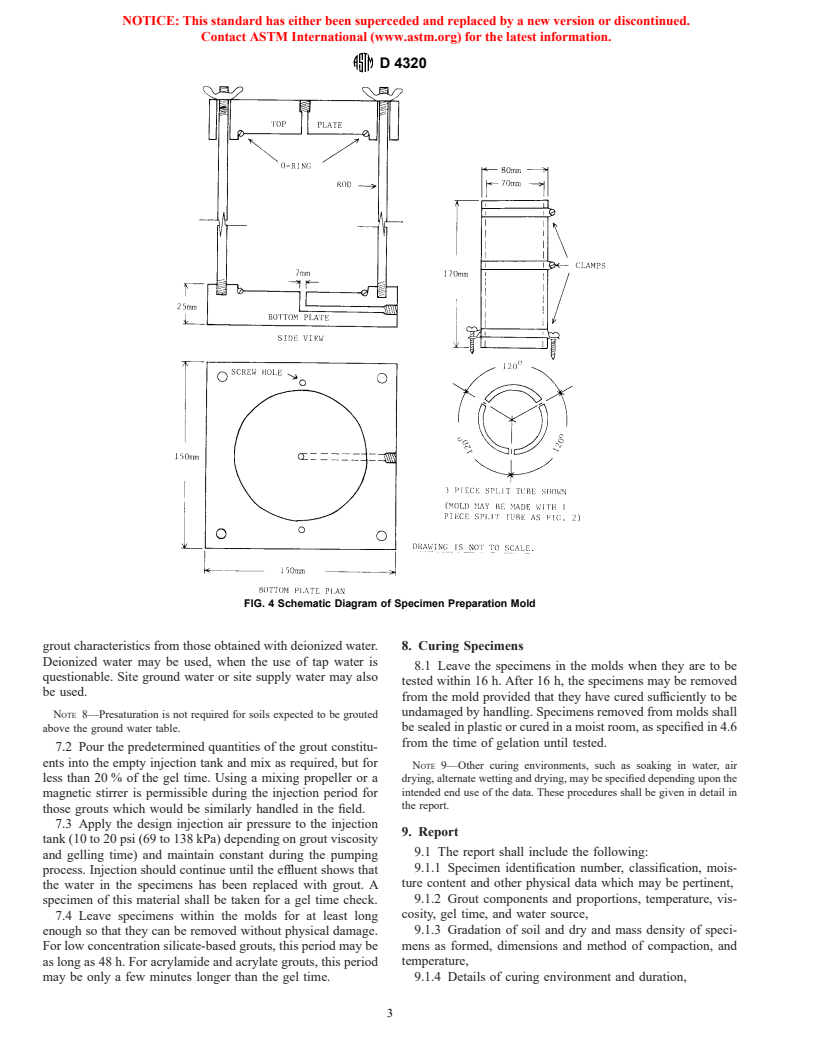 ASTM D4320-93 - Standard Test Method for Laboratory Preparation of Chemically Grouted Soil Specimens for Obtaining Design Strength Parameters