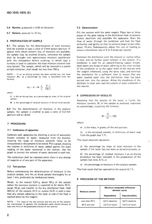 ISO 1015:1975 ISO 1015:1975 - Brown coals and lignites -- Determination of moisture content -- Direct volumetric method - Page 4 preview