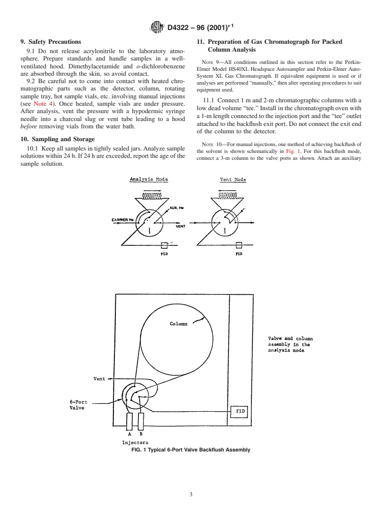 ASTM D4322-96(2001)e1 - Standard Test Method for Residual Acrylonitrile Monomer Styrene-Acrylonitrile Copolymers and Nitrile Rubber by Headspace Gas Chromatography (Withdrawn 2010)