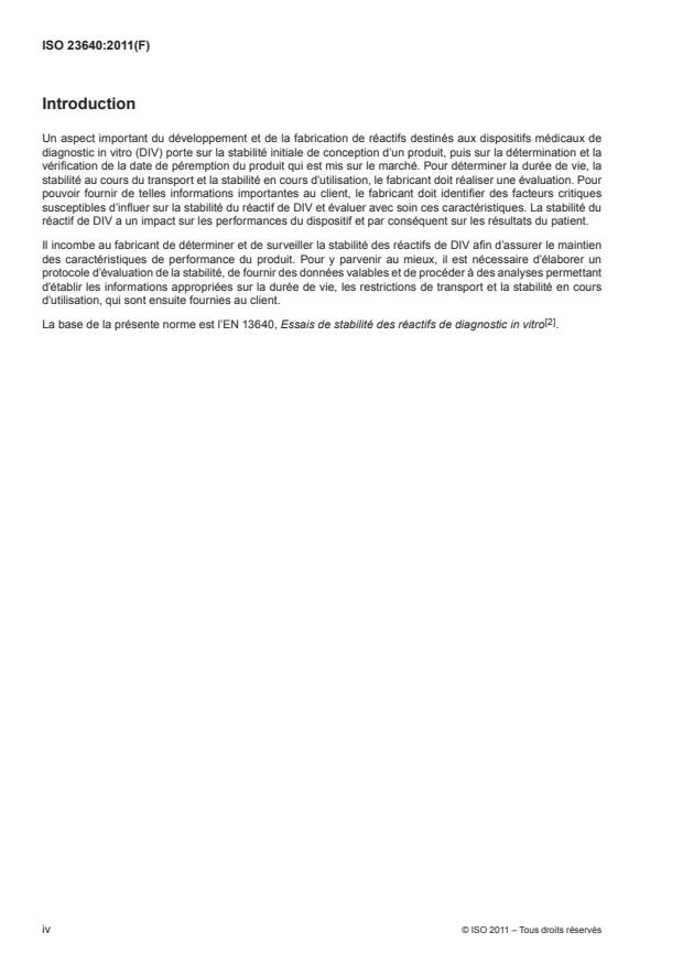 ISO 23640:2011 ISO 23640:2011 - Dispositifs médicaux de diagnostic in vitro -- Évaluation de la stabilité des réactifs de diagnostic in vitro - Page 4 preview