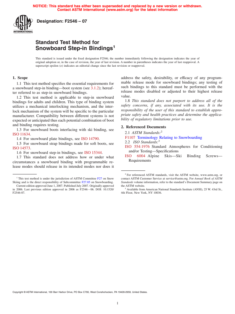 ASTM F2546-07 - Standard Test Method for Snowboard Step-in Bindings