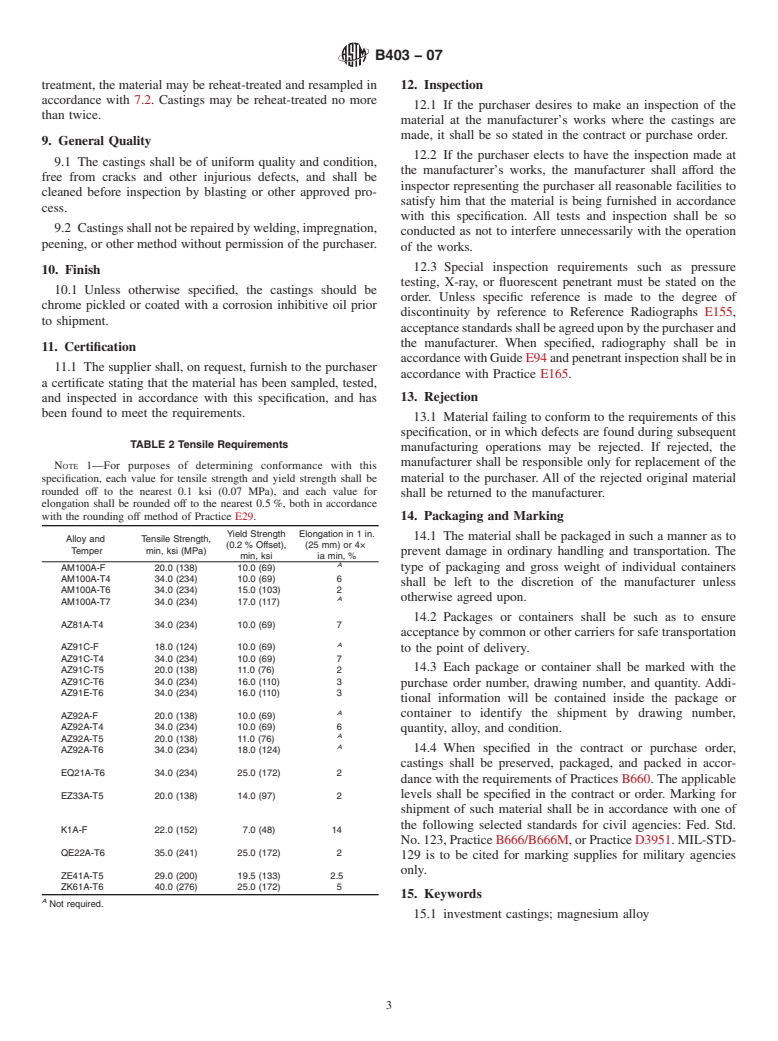 ASTM B403-07 - Standard Specification for Magnesium-Alloy Investment Castings