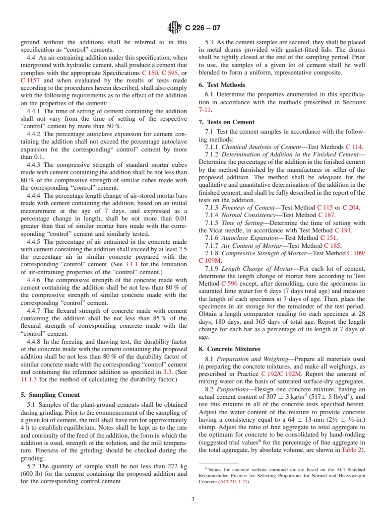 ASTM C226-07 - Standard Specification for Air-Entraining Additions for Use in the Manufacture of Air-Entraining Hydraulic Cement