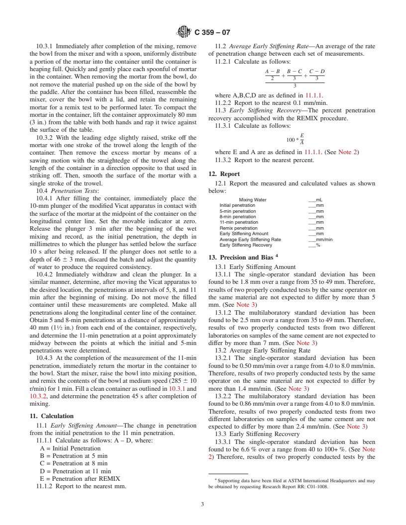 ASTM C359-07 - Standard Test Method for Early Stiffening of Hydraulic Cement (Mortar Method)