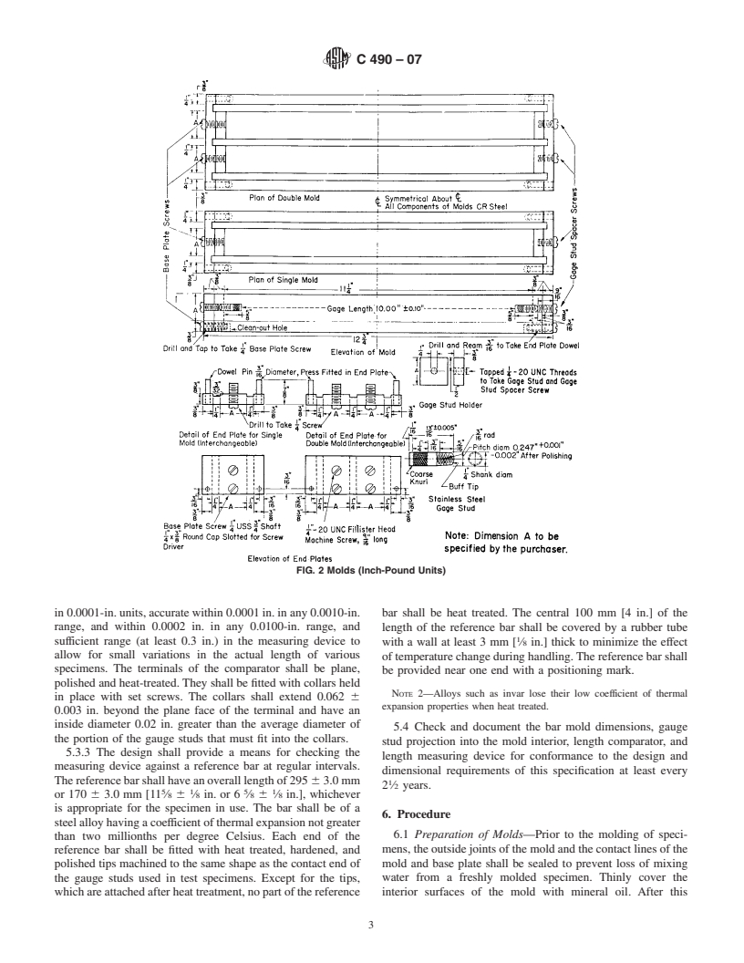 ASTM C490-07 - Standard Practice for Use of Apparatus for the Determination of Length Change of Hardened Cement Paste, Mortar, and Concrete