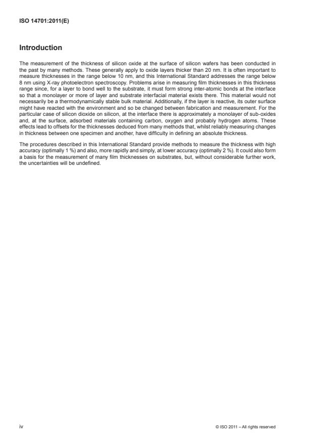 ISO 14701:2011 ISO 14701:2011 - Surface chemical analysis -- X-ray photoelectron spectroscopy -- Measurement of silicon oxide thickness - Page 4 preview