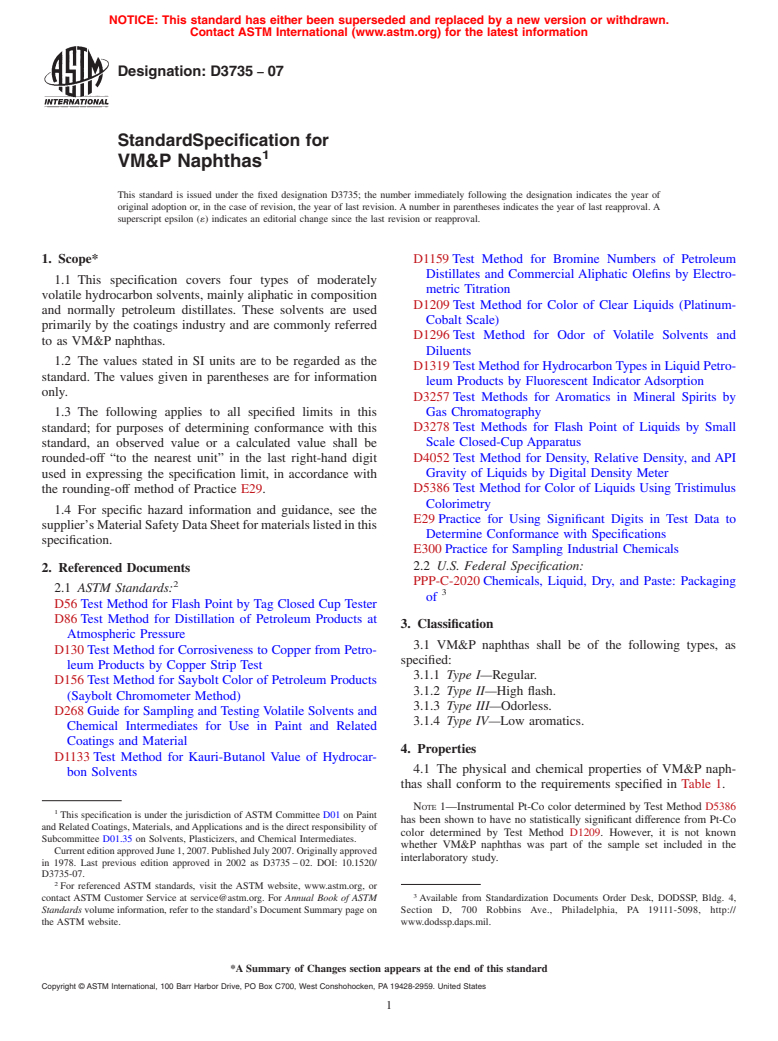 ASTM D3735-07 - Standard Specification for VMP Naphthas