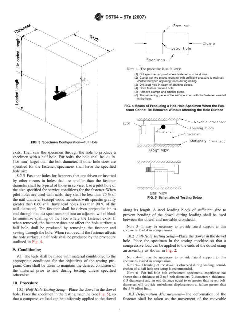 ASTM D5764-97a(2007) - Standard Test Method for Evaluating Dowel-Bearing Strength of Wood and Wood-Based Products