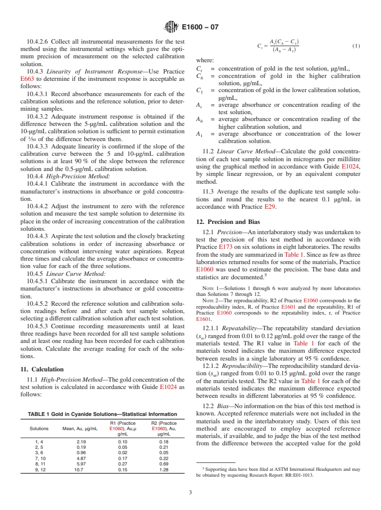 ASTM E1600-07 - Standard Test Method for Determination of Gold in Cyanide Solutions by Atomic Absorption Spectrometry