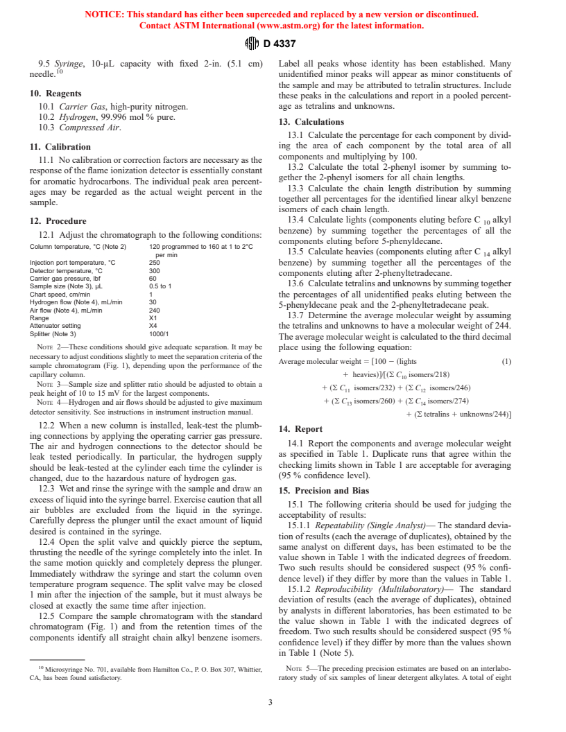 ASTM D4337-89(1995)e1 - Standard Test Methods for Analysis of Linear Detergent Alkylates