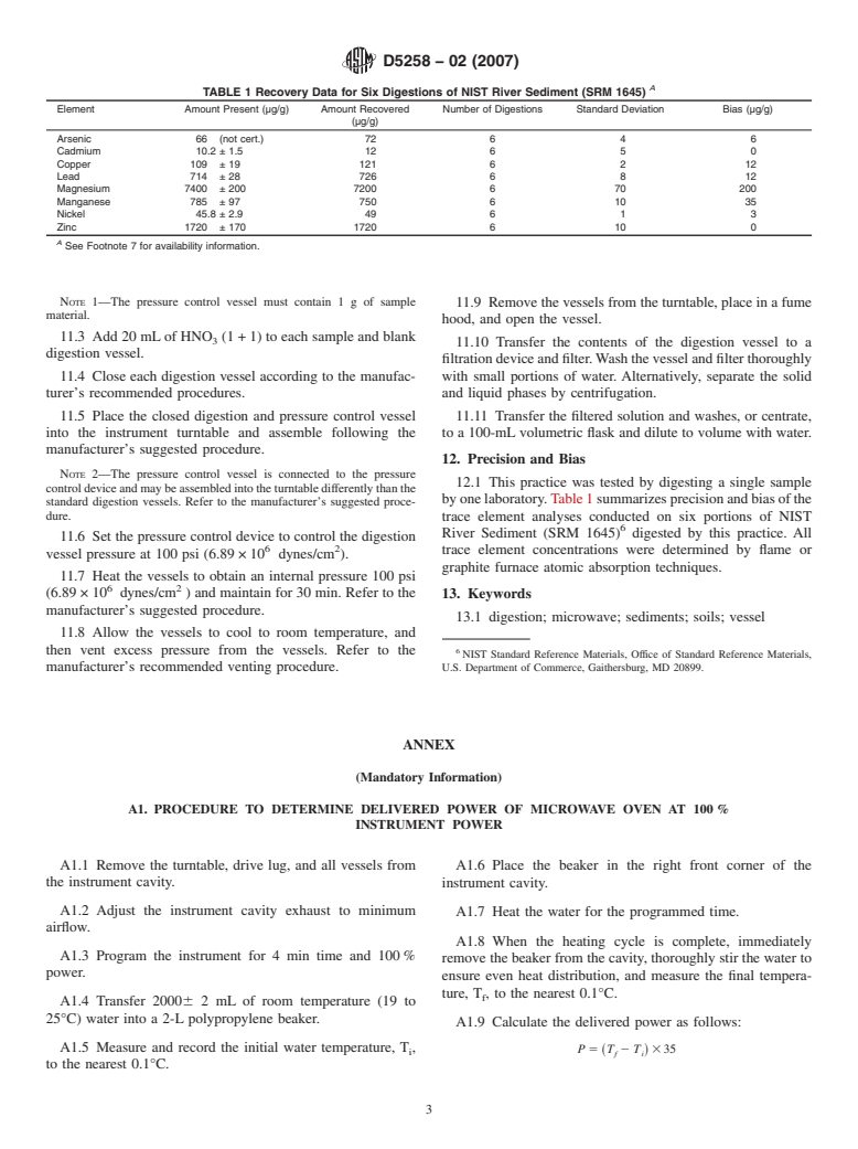 ASTM D5258-02(2007) - Standard Practice for Acid-Extraction of Elements from Sediments Using Closed Vessel Microwave Heating