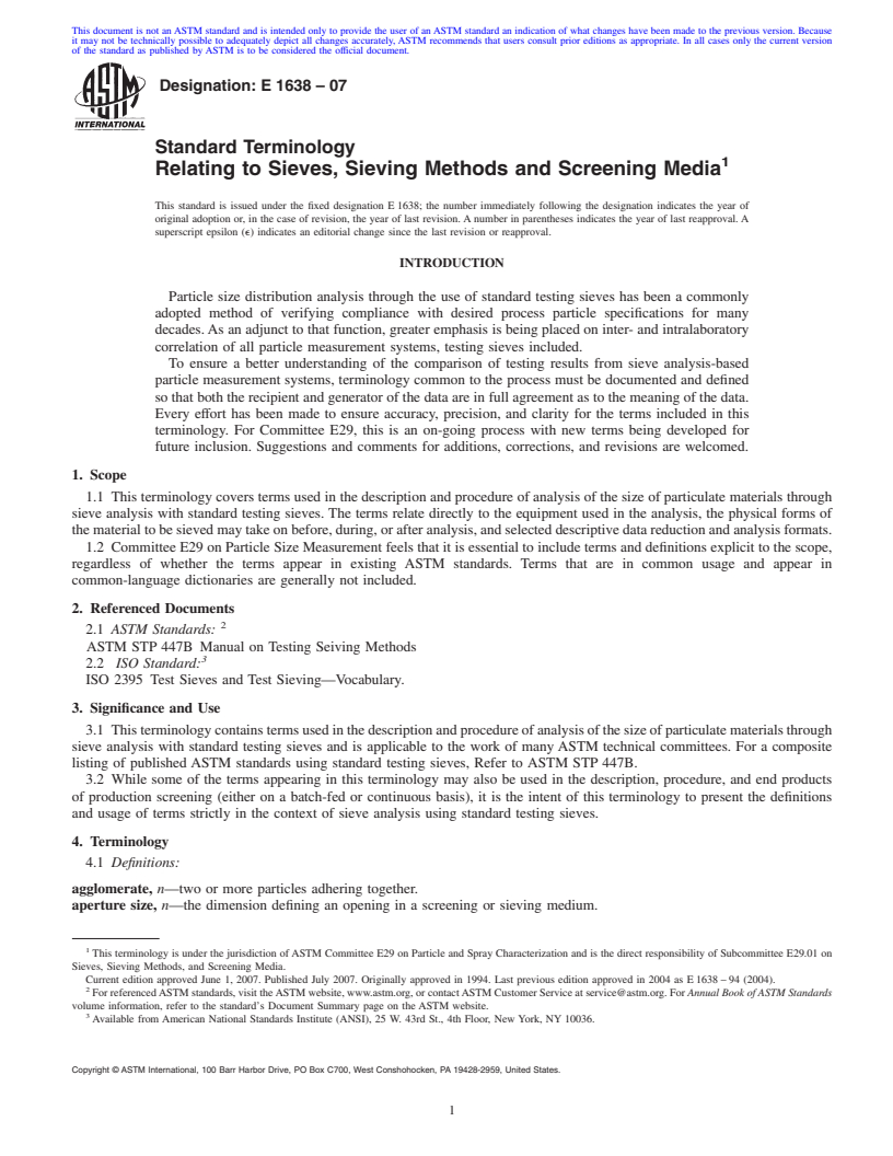 REDLINE ASTM E1638-07 - Standard Terminology Relating to Sieves, Sieving Methods and Screening Media