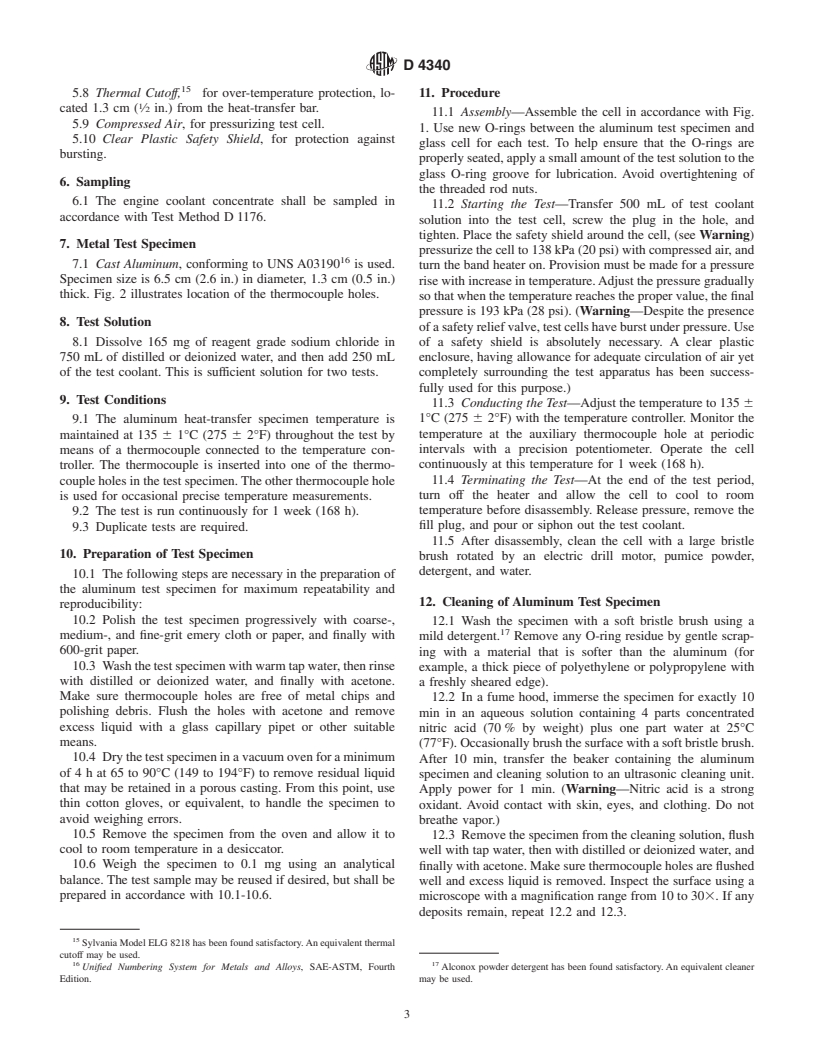 ASTM D4340-96(2001) - Standard Test Method for Corrosion of Cast Aluminum Alloys in Engine Coolants Under Heat-Rejecting Conditions