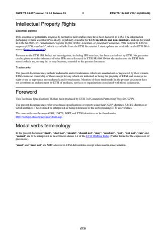 ETSI TS 124 007 V15.1.0 (2018-06) - Digital cellular telecommunications system (Phase 2+) (GSM); Universal Mobile Telecommunications System (UMTS); LTE; Mobile radio interface signalling layer 3; General Aspects (3GPP TS 24.007 version 15.1.0 Release 15)