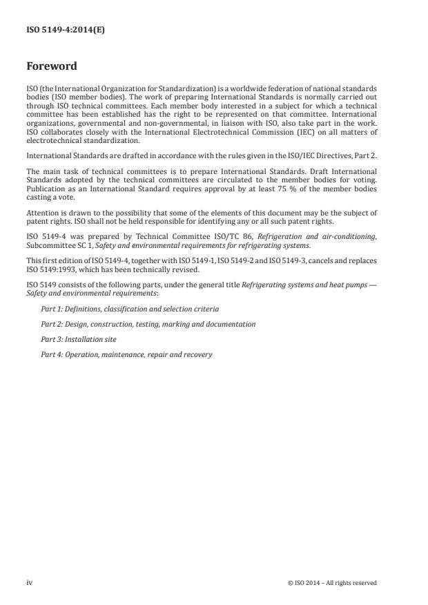 ISO 5149-4:2014 ISO 5149-4:2014 - Refrigerating systems and heat pumps -- Safety and environmental requirements - Page 4 preview