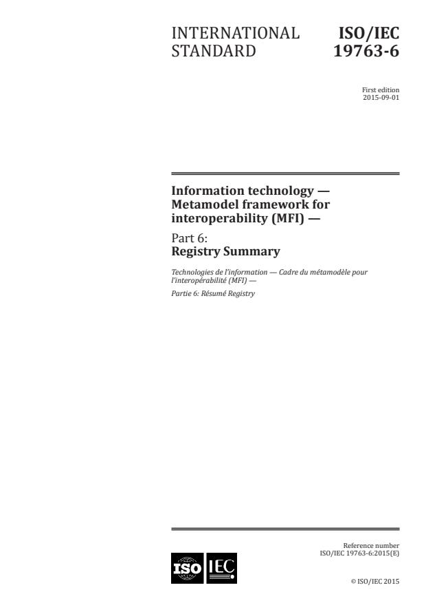 ISO/IEC 19763-6:2015 - Information technology -- Metamodel framework for interoperability (MFI)