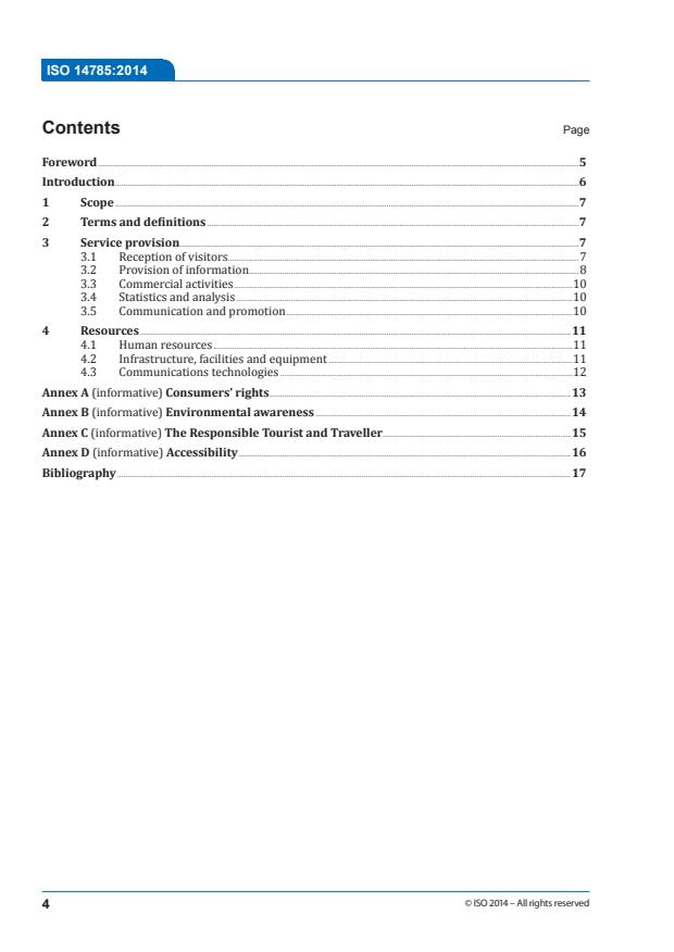 ISO 14785:2014 ISO 14785:2014 - Tourist information offices -- Tourist information and reception services -- Requirements - Page 4 preview