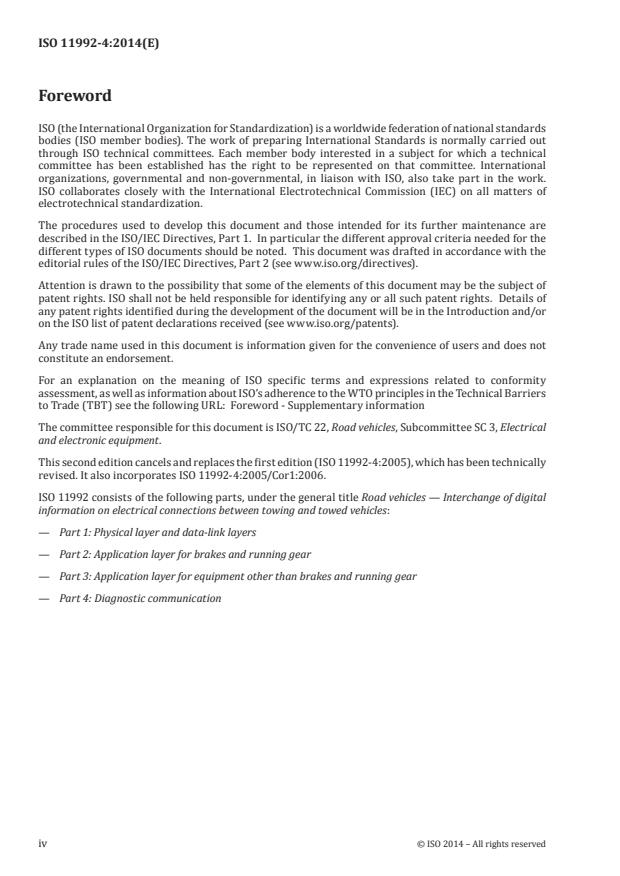 ISO 11992-4:2014 ISO 11992-4:2014 - Road vehicles -- Interchange of digital information on electrical connections between towing and towed vehicles - Page 4 preview