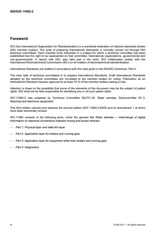 ISO 11992-2:2014 ISO 11992-2:2014 - Road vehicles -- Interchange of digital information on electrical connections between towing and towed vehicles - Page 4 preview