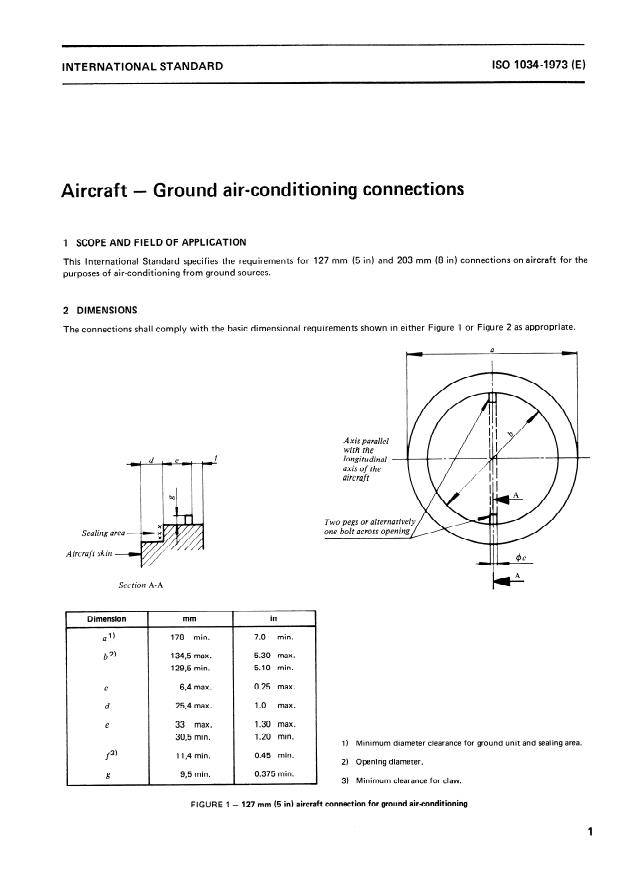 ISO 1034:1973 - Aircraft -- Ground air-conditioning connections