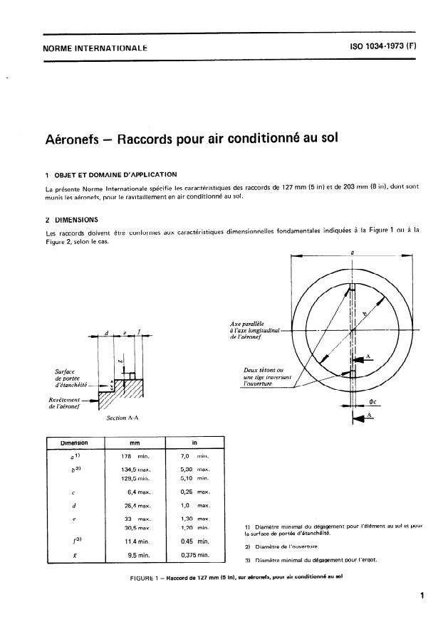 ISO 1034:1973 - Aéronefs -- Raccords pour air conditionné au sol
