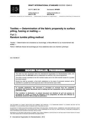 ISO 12945-3:2014 - Textiles- Determination of the fabric propensity to surface pilling, fuzzing or matting