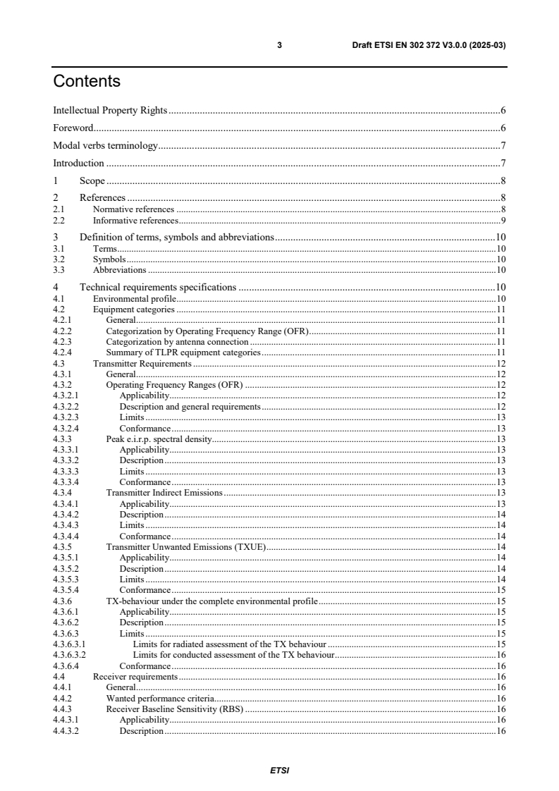 ETSI EN 302 372 V3.0.0 (2025-03) - Short Range Devices (SRD) using Ultra Wide Band technology (UWB); Harmonised standard for access to radio spectrum; Tank Level Probing Radar (TLPR) equipment operating in the frequency ranges 4,5Â GHz to 7Â GHz, 8,5Â GHz to 10,6Â GHz, 24,05Â GHz to 27Â GHz, 57Â GHz to 64Â GHz, 75Â GHz to 85 GHz