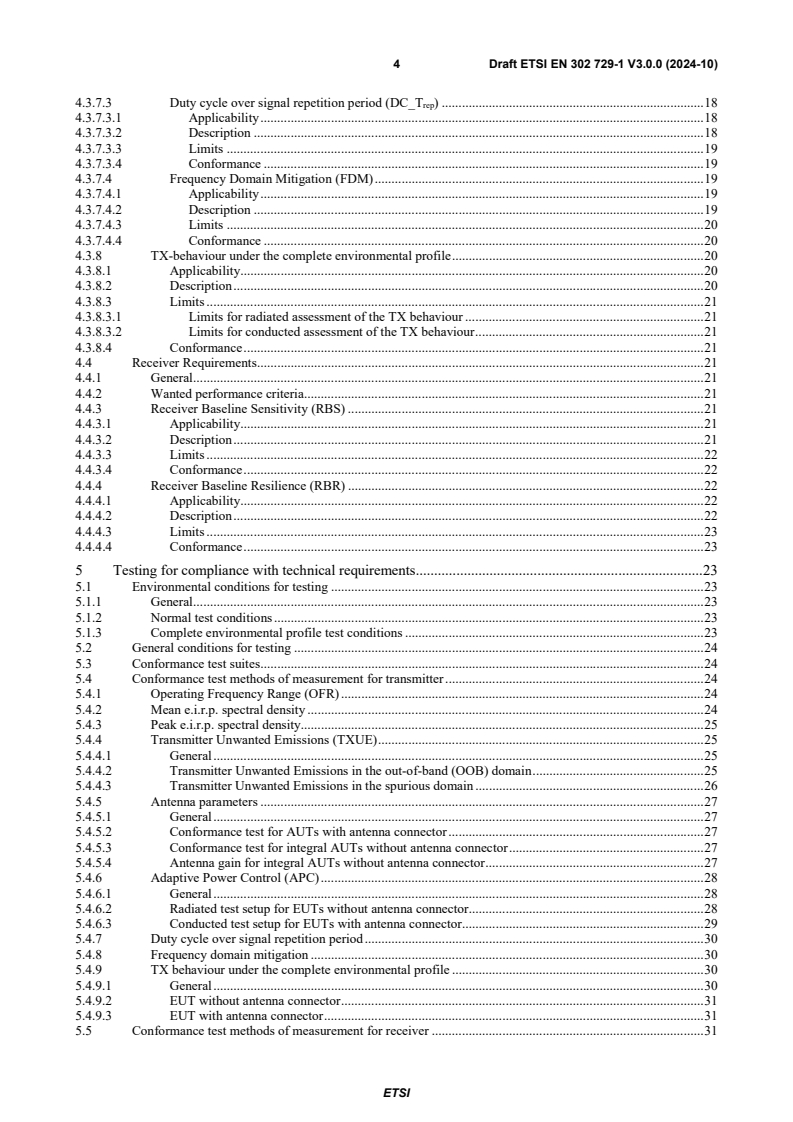 SIST EN 302 729-1 V3.1.1:2025 ETSI EN 302 729-1 V3.0.0 (2024-10) - Short Range Devices (SRD) using Ultra Wide Band technology (UWB); Harmonised standard for access to radio spectrum; Part 1: Level Probing Radar (LPR) equipment operating in the frequency ranges 6Â GHz to 8,5Â GHz, 24,05Â GHz to 26,5Â GHz, 57Â GHz to 64Â GHz, 75Â GHz to 85Â GHz for strictly vertical downward installation - Page 4 preview