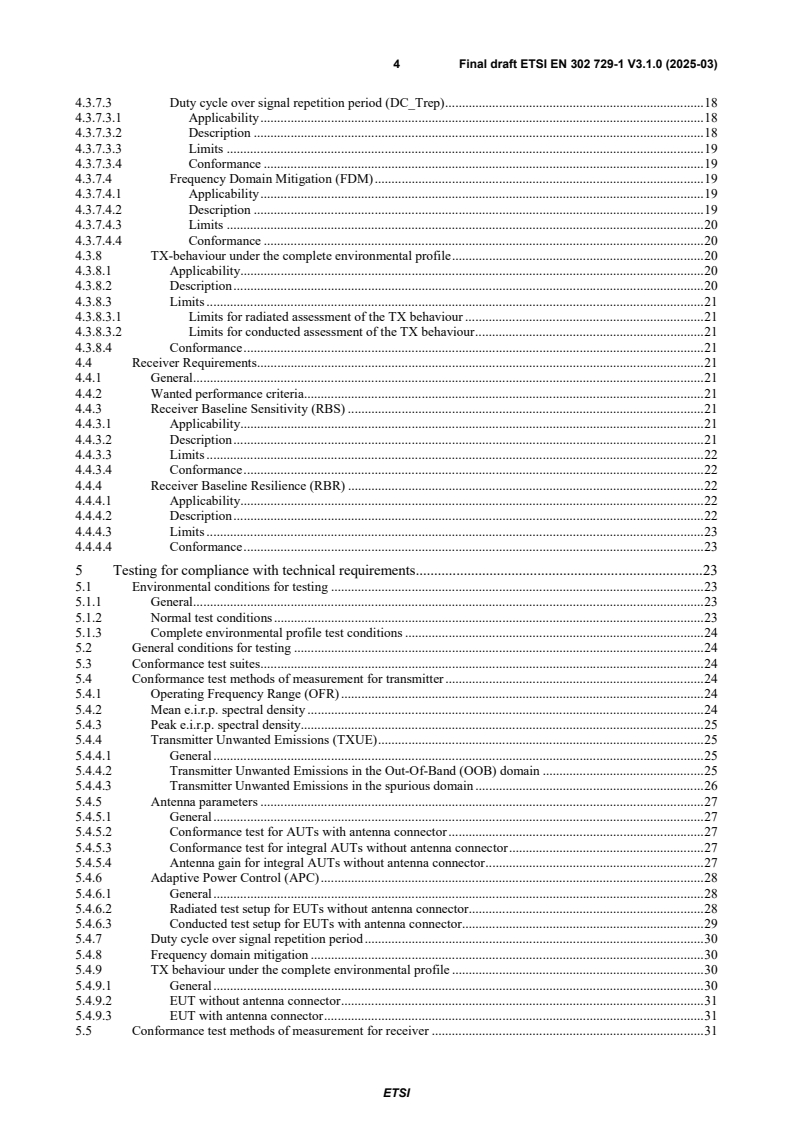 SIST EN 302 729-1 V3.1.1:2025 ETSI EN 302 729-1 V3.1.0 (2025-03) - Short Range Devices (SRD) using Ultra Wide Band technology (UWB); Harmonised standard for access to radio spectrum; Part 1: Level Probing Radar (LPR) equipment operating in the frequency ranges 6Â GHz to 8,5Â GHz, 24,05Â GHz to 26,5Â GHz, 57Â GHz to 64Â GHz, 75Â GHz to 85Â GHz for strictly vertical downward installation - Page 4 preview