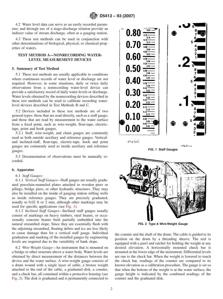 ASTM D5413-93(2007) - Standard Test Methods for Measurement of Water Levels in Open-Water Bodies