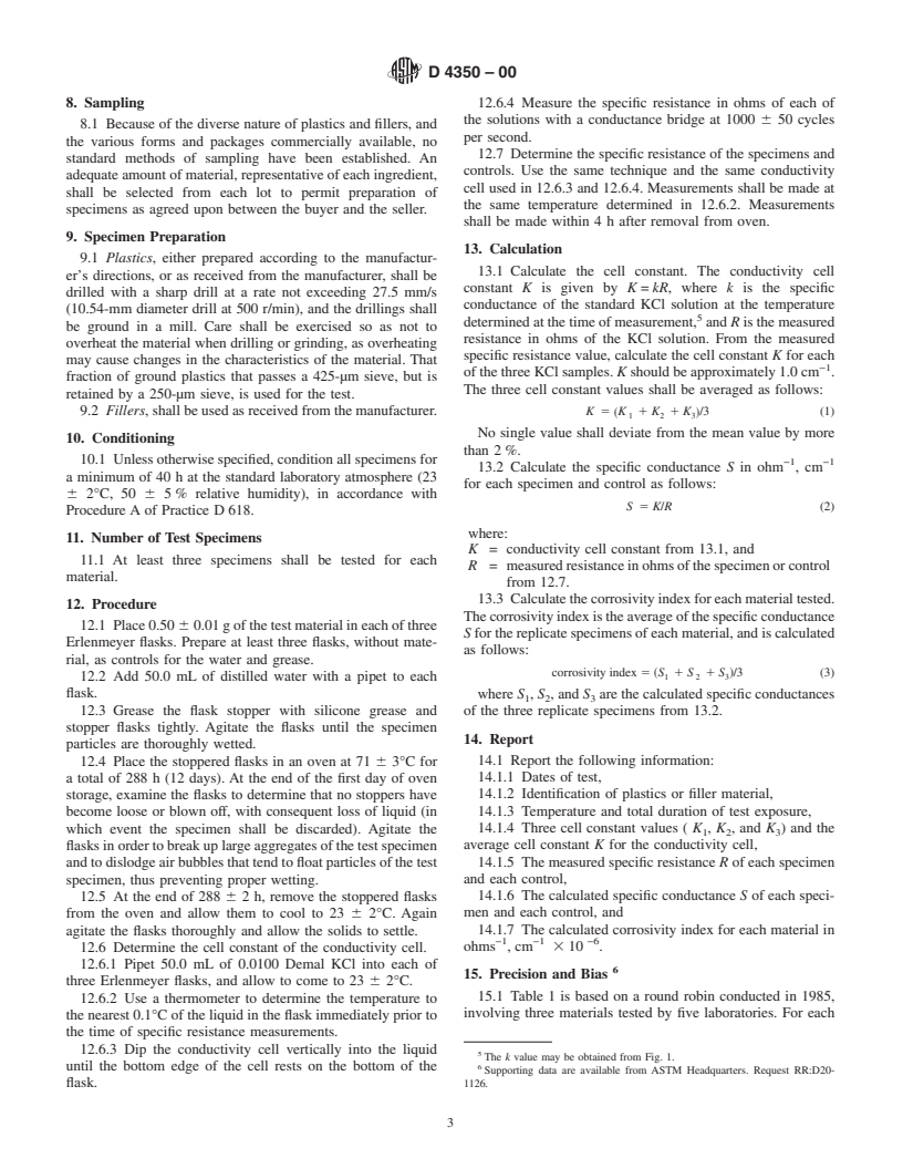 ASTM D4350-00 - Standard Test Method for Corrosivity Index of Plastics and Fillers