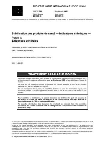 ISO 11140-1:2014 - Stérilisation des produits de santé -- Indicateurs chimiques