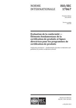 ISO/IEC 17067:2013 - Évaluation de la conformité -- Éléments fondamentaux de la certification de produits et lignes directrices pour les programmes de certification de produits - Page 1 preview