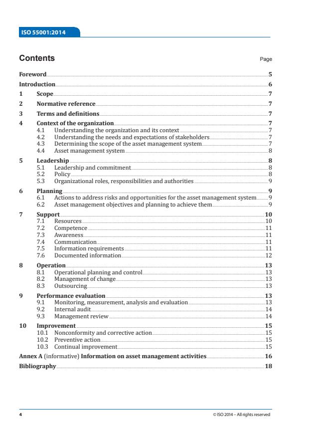ISO 55001:2014 ISO 55001:2014 - Asset management -- Management systems -- Requirements - Page 4 preview
