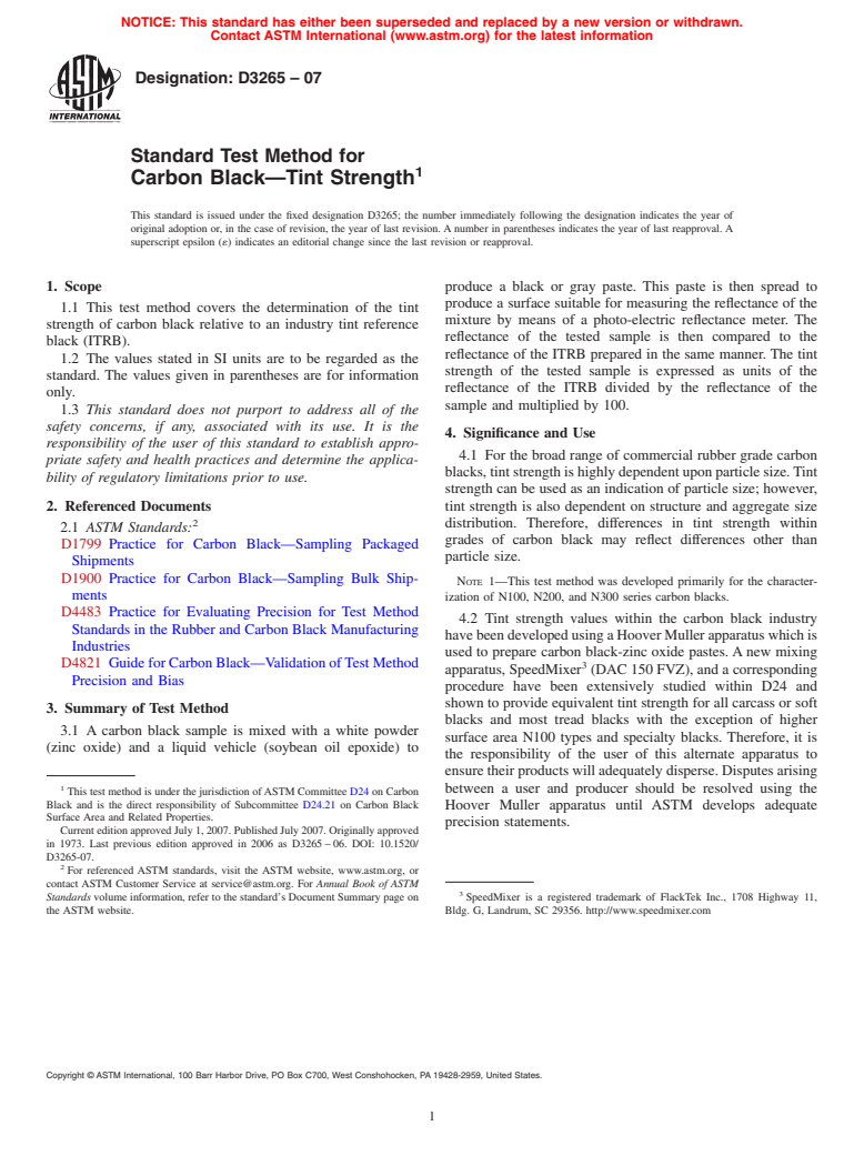 ASTM D3265-07 - Standard Test Method for Carbon Black-Tint Strength