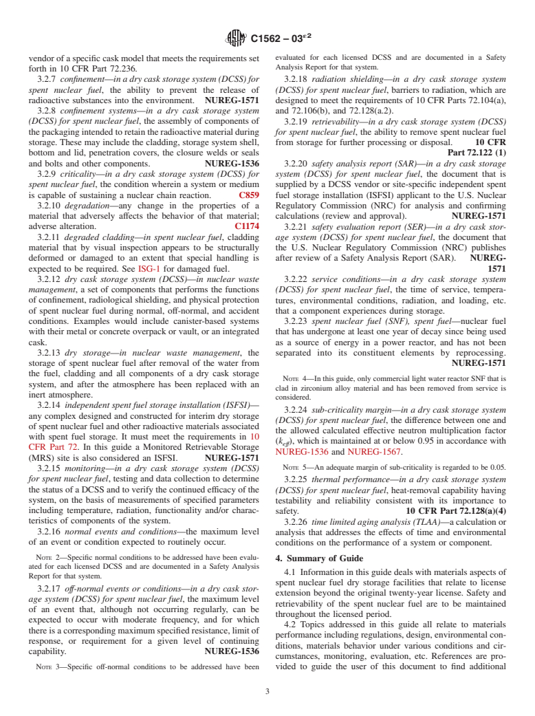 ASTM C1562-03e2 - Standard Guide for Evaluation of Materials Used in Extended Service of Interim Spent Nuclear Fuel Dry Storage Systems