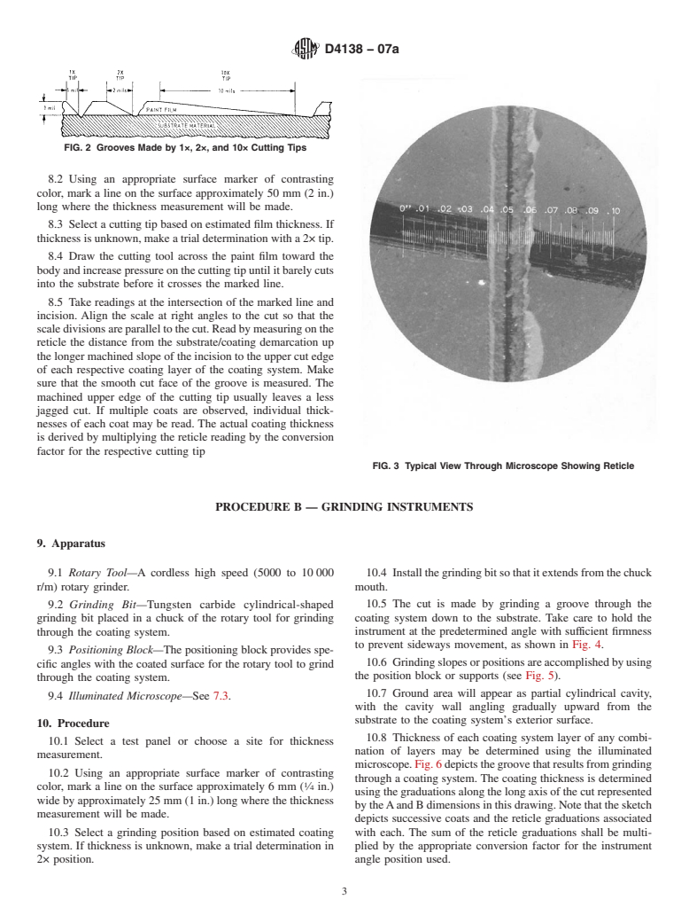 ASTM D4138-07a - Standard Practices for Measurement of Dry Film Thickness of Protective Coating Systems by Destructive, Cross-Sectioning Means