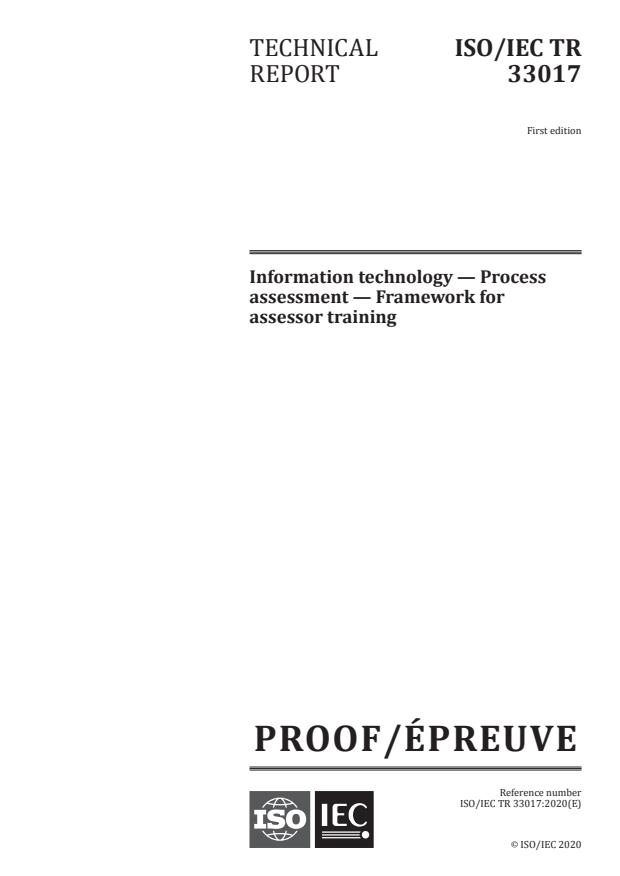 ISO/IEC PRF TR 33017:Version 19-dec-2020 - Information technology -- Process assessment -- Framework for assessor training